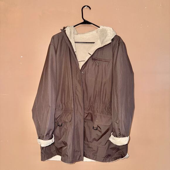 Women's Full Zip Brown Fleece Lined Hooded Outerwear Jacket - Size Large - Picture 3 of 6